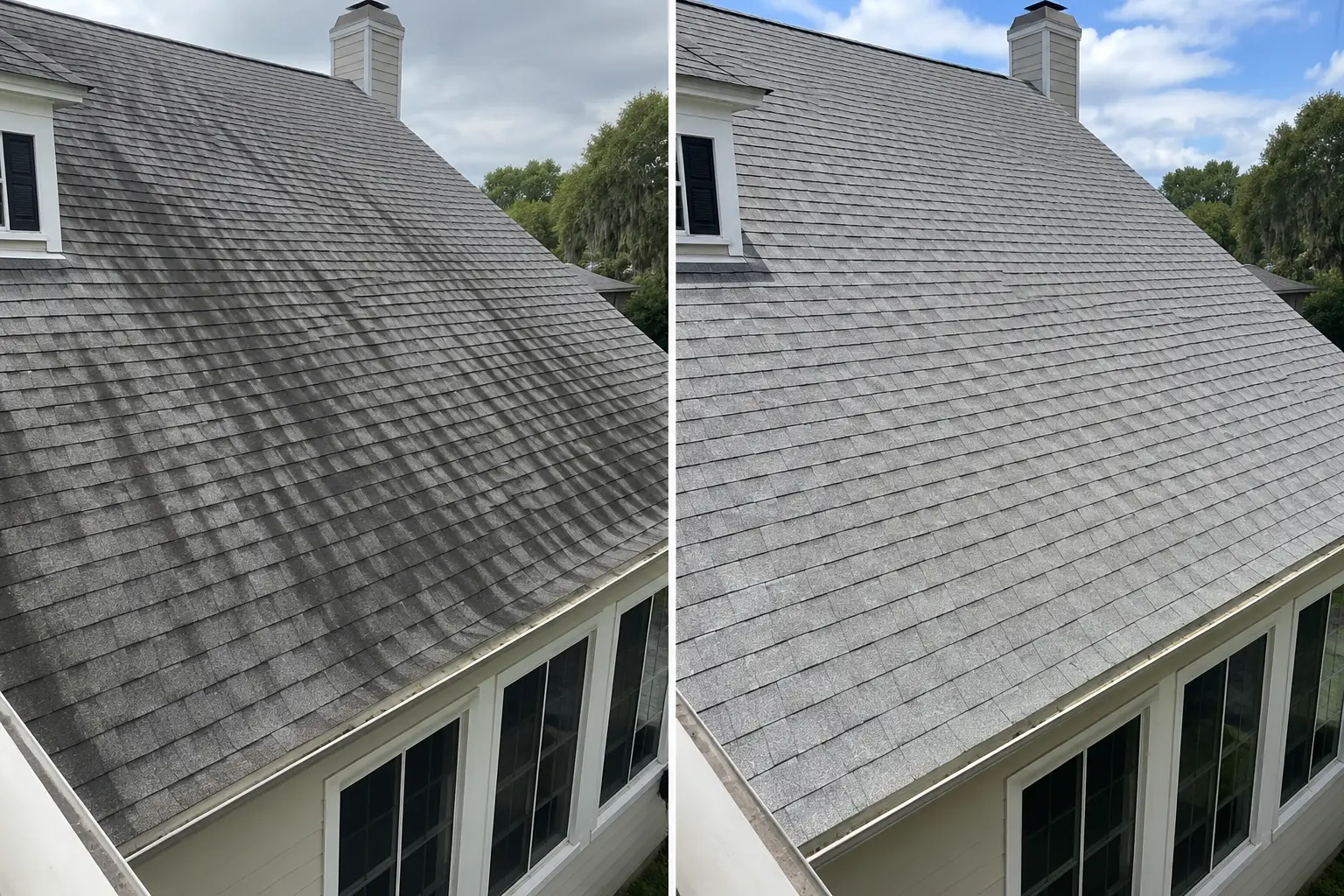 Before and after pressure washing Charleston SC historic home siding