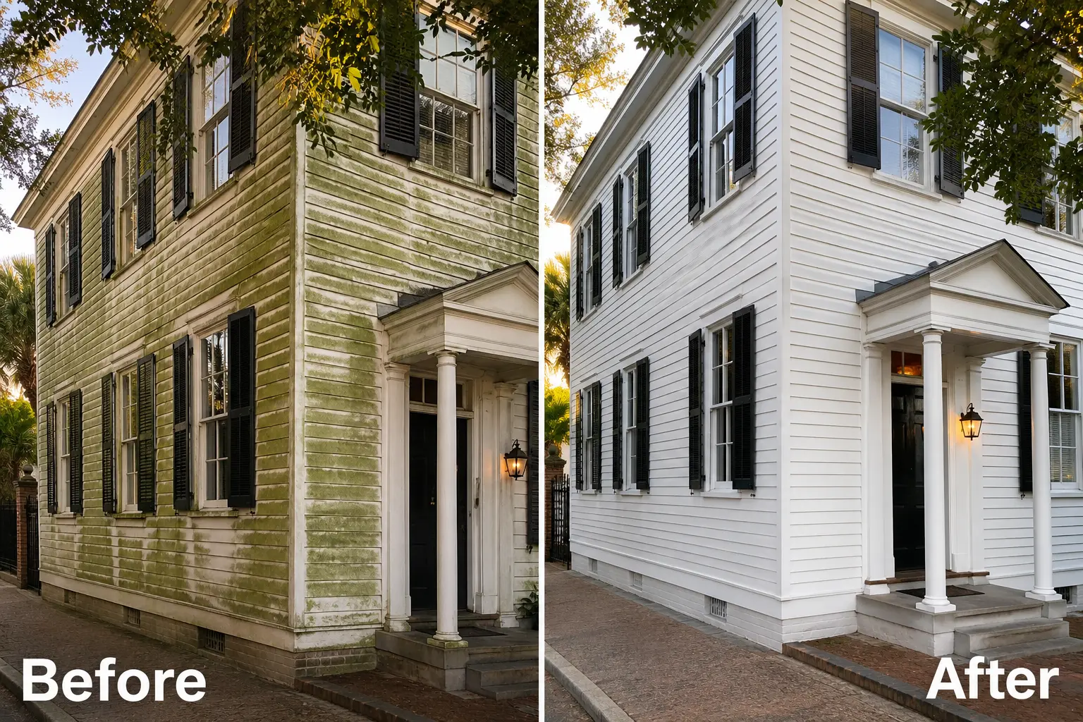 Before and after pressure washing Mount Pleasant SC townhome